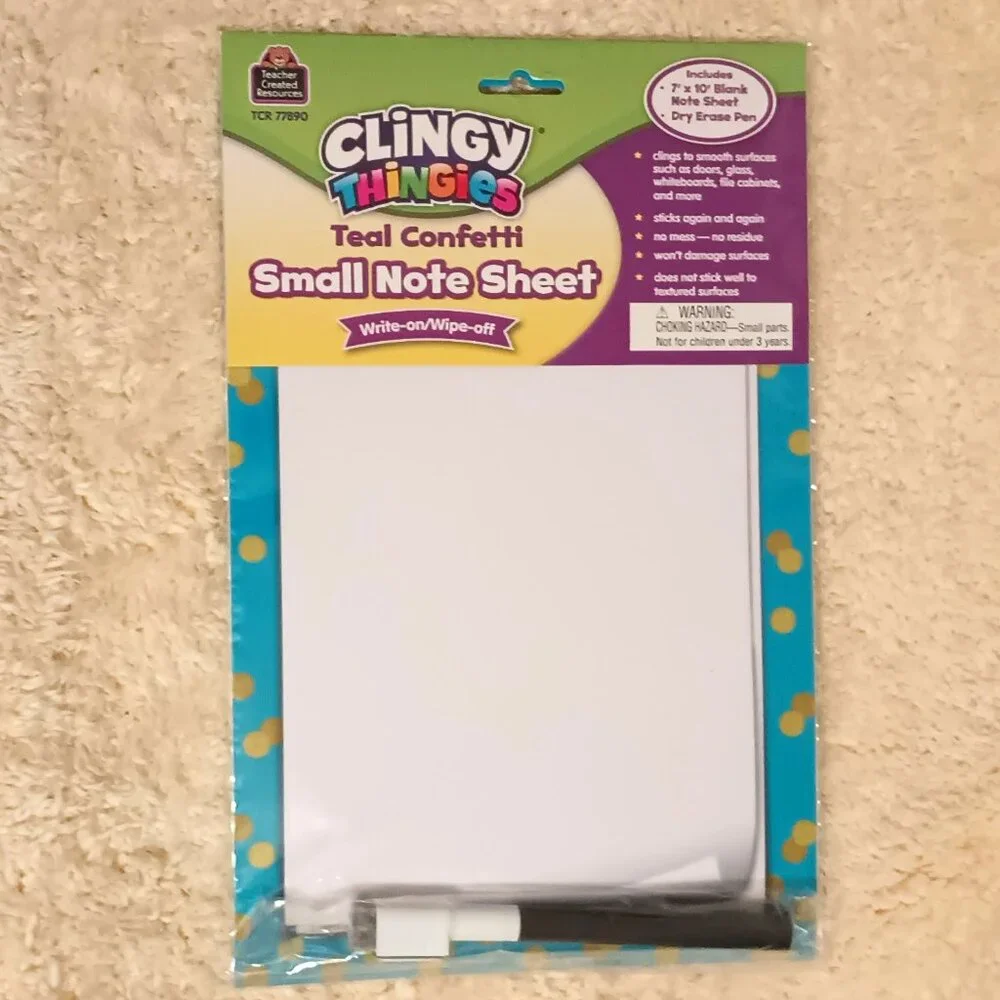 NWT ~ Clingy Thingies Teal Confetti Small Dry Erase Note Sheet (7